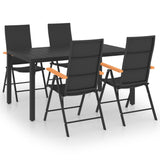 5 Piece Garden Dining Set Black and Brown - Front View