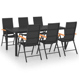 7 Piece Garden Dining Set Black and Brown - Front View