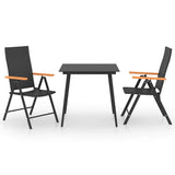 3 Piece Garden Dining Set Black and Brown - Front View