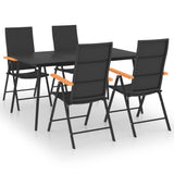 5 Piece Garden Dining Set Black and Brown - Front View