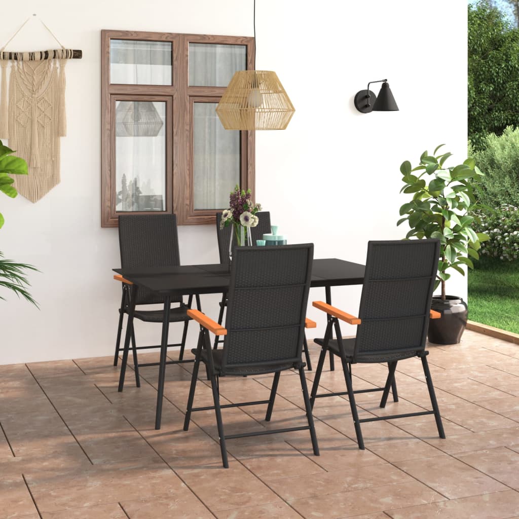 5 Piece Garden Dining Set Black and Brown