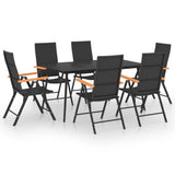 7 Piece Garden Dining Set Black and Brown - Front View