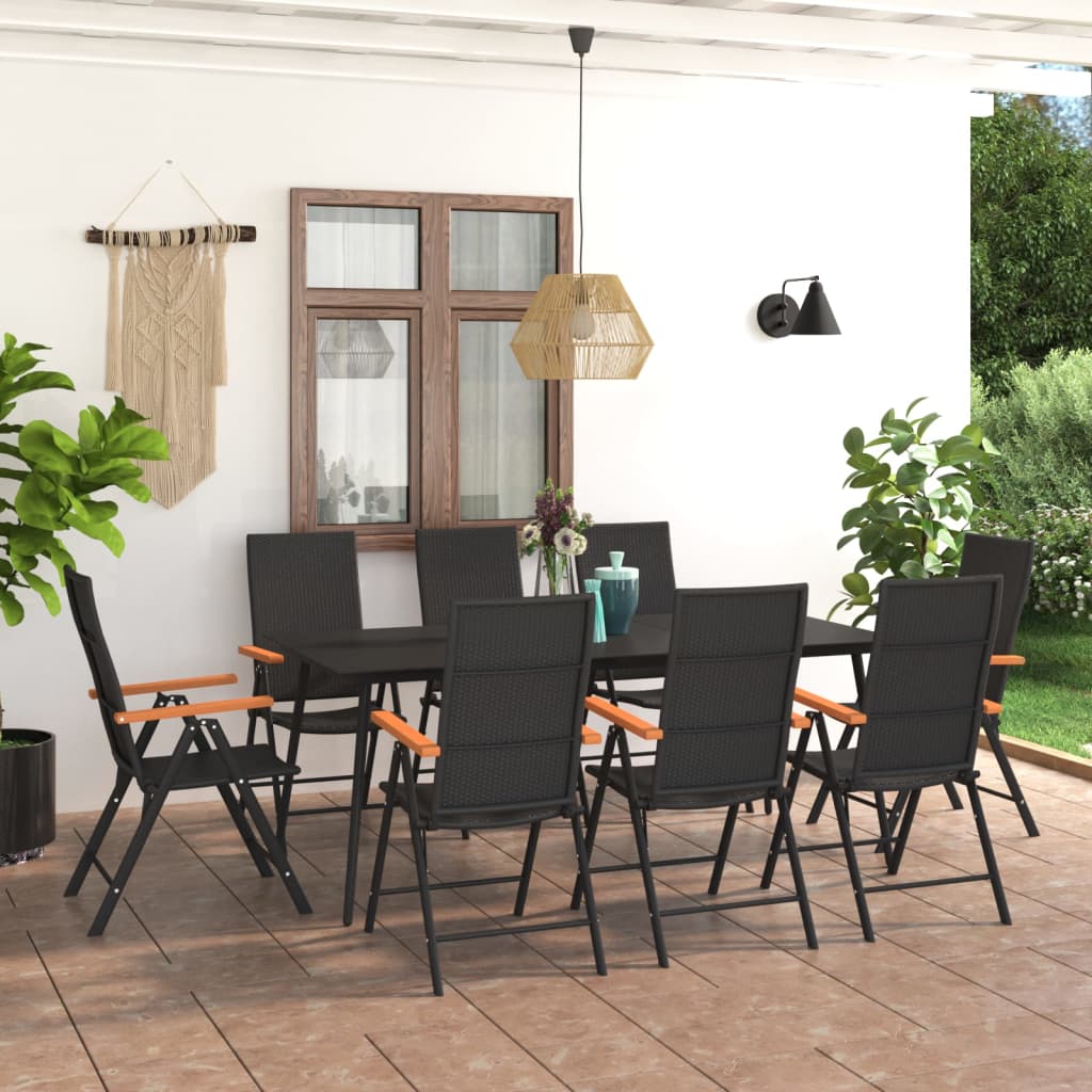 9 Piece Garden Dining Set Black and Brown