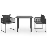 3 Piece Garden Dining Set PVC Rattan Black - Front View