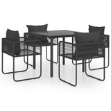 5 Piece Garden Dining Set PVC Rattan Black - Front View