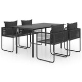 5 Piece Garden Dining Set PVC Rattan Black