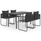 5 Piece Garden Dining Set PVC Rattan Black - Front View