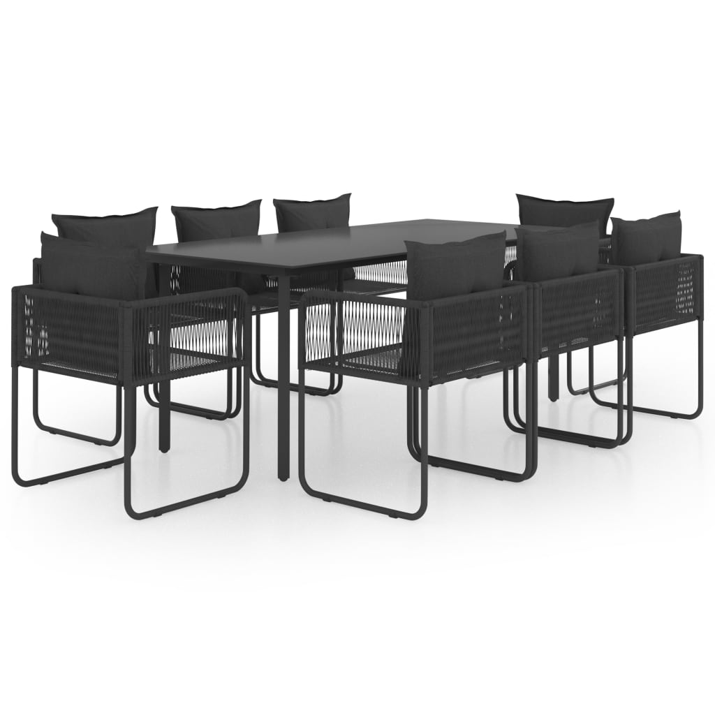 9 Piece Garden Dining Set PVC Rattan Black