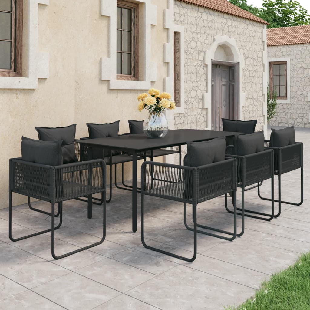 9 Piece Garden Dining Set PVC Rattan Black