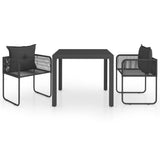3 Piece Garden Dining Set PVC Rattan Black - Front View