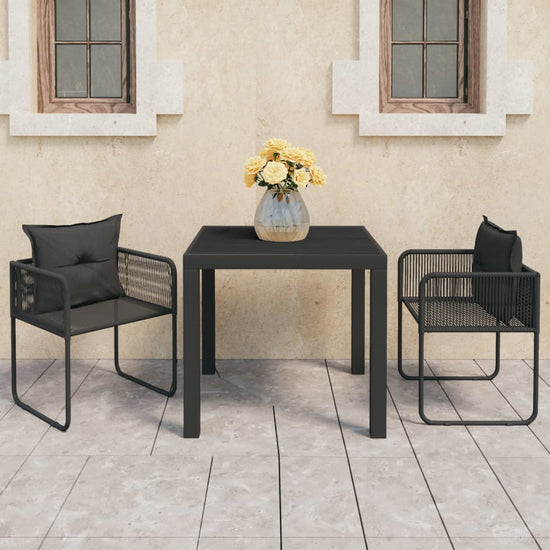 3 Piece Garden Dining Set PVC Rattan Black