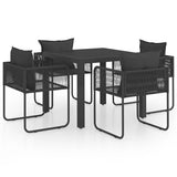 5 Piece Garden Dining Set PVC Rattan Black
