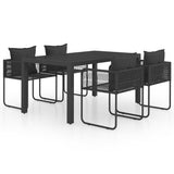 5 Piece Garden Dining Set PVC Rattan Black - Front View