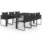 7 Piece Garden Dining Set PVC Rattan Black - Front View