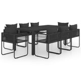 9 Piece Garden Dining Set PVC Rattan Black - Front View
