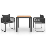 3 Piece Garden Dining Set PVC Rattan Black and Brown - Front View
