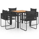 5 Piece Garden Dining Set PVC Rattan Black and Brown