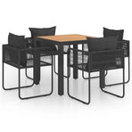 5 Piece Garden Dining Set PVC Rattan Black and Brown