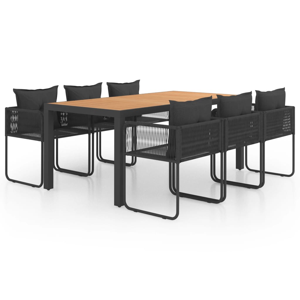 7 Piece Garden Dining Set PVC Rattan Black and Brown