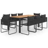 9 Piece Garden Dining Set PVC Rattan Black and Brown - Front View