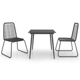 3 Piece Garden Dining Set PVC Rattan Black - Front View