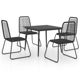5 Piece Garden Dining Set PVC Rattan Black - Front View
