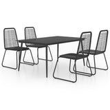 5 Piece Garden Dining Set PVC Rattan Black - Front View
