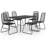 7 Piece Garden Dining Set PVC Rattan Black - Front View