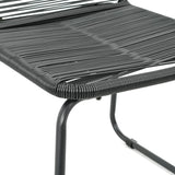 7 Piece Garden Dining Set PVC Rattan Black - Rear View