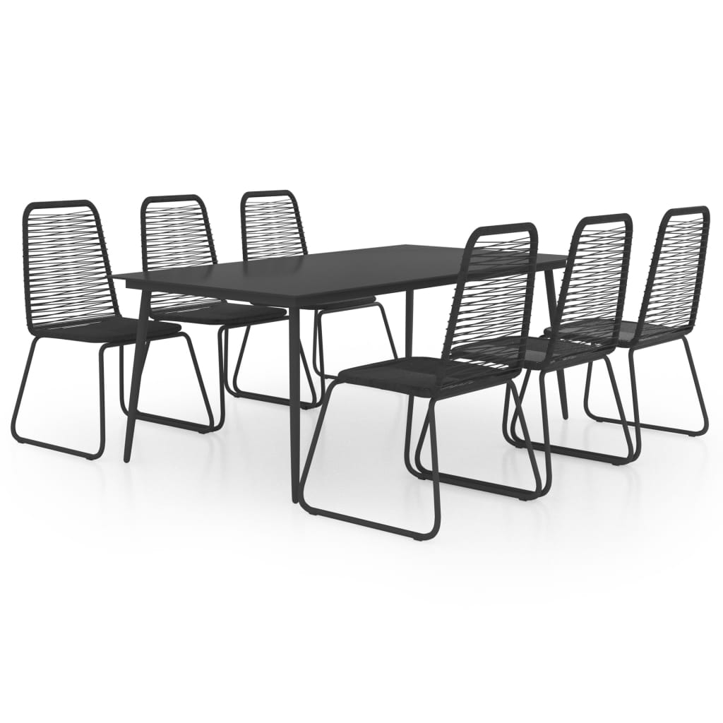 7 Piece Garden Dining Set PVC Rattan Black