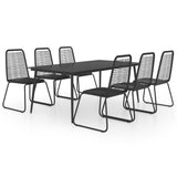 7 Piece Garden Dining Set PVC Rattan Black - Front View