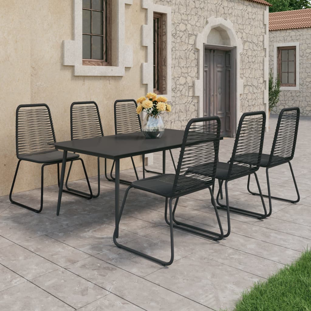 7 Piece Garden Dining Set PVC Rattan Black
