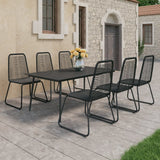 7 Piece Garden Dining Set PVC Rattan Black