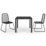 3 Piece Garden Dining Set PVC Rattan Black