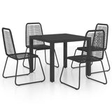 5 Piece Garden Dining Set PVC Rattan Black - Front View