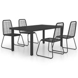 5 Piece Garden Dining Set PVC Rattan Black - Front View