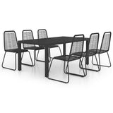 7 Piece Garden Dining Set PVC Rattan Black - Front View