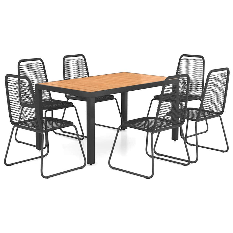 7 Piece Garden Dining Set PVC Rattan Black and Brown