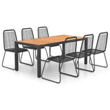 7 Piece Garden Dining Set PVC Rattan Black and Brown