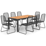 9 Piece Garden Dining Set PVC Rattan Black and Brown - Front View