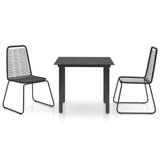 3 Piece Garden Dining Set PVC Rattan Black - Front View