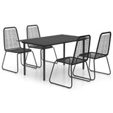 5 Piece Garden Dining Set PVC Rattan Black - Front View