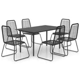 7 Piece Garden Dining Set PVC Rattan Black - Front View
