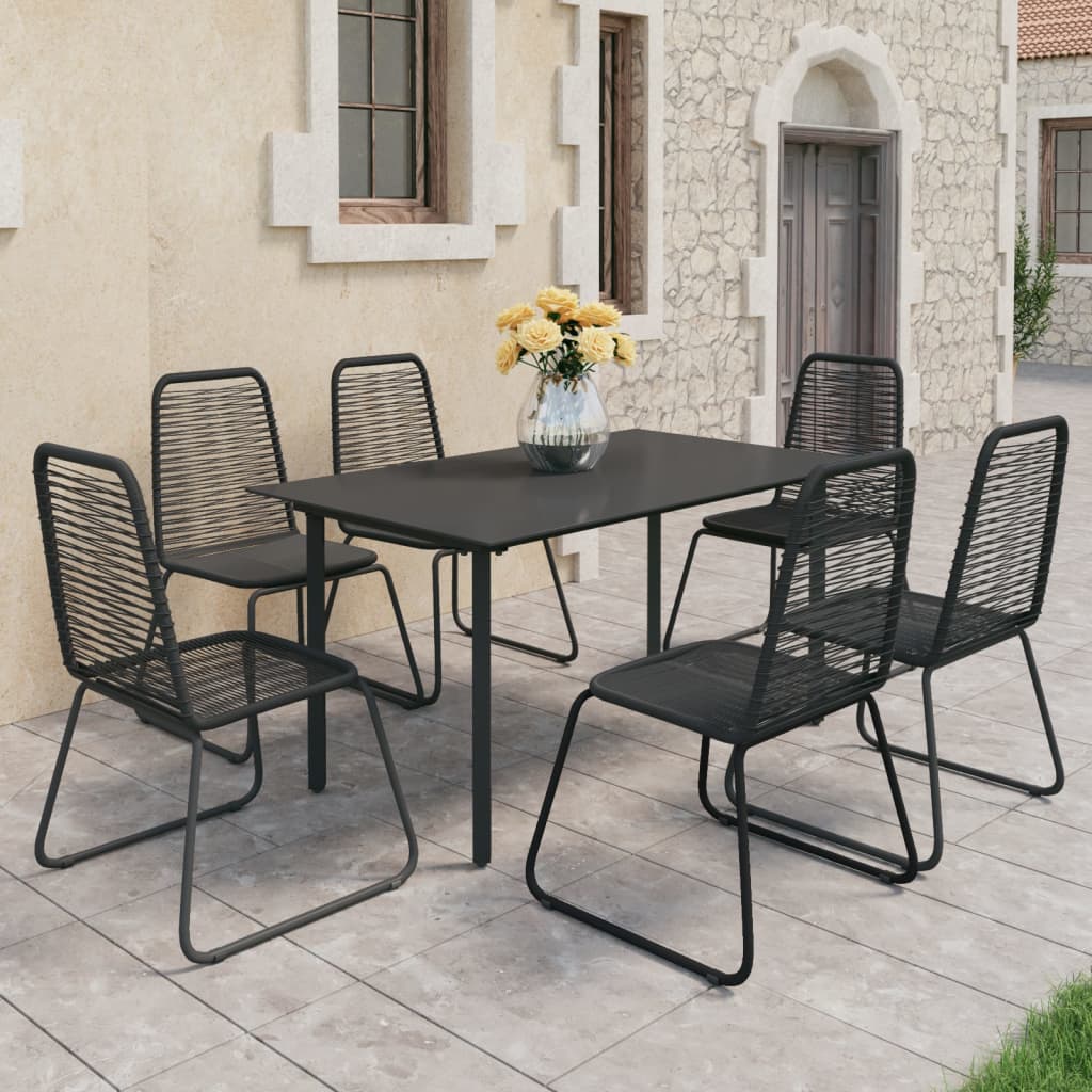 7 Piece Garden Dining Set PVC Rattan Black