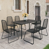 7 Piece Garden Dining Set PVC Rattan Black