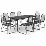 9 Piece Garden Dining Set PVC Rattan Black - Front View