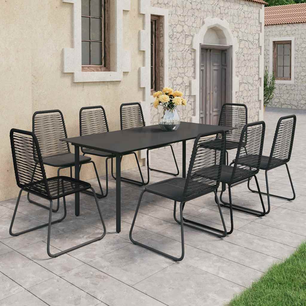 9 Piece Garden Dining Set PVC Rattan Black