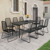 9 Piece Garden Dining Set PVC Rattan Black