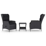 3 Piece Garden Lounge Set with Cushions Poly Rattan Dark Grey - Front View