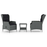 3 Piece Garden Lounge Set with Cushions Poly Rattan Light Grey - Front View